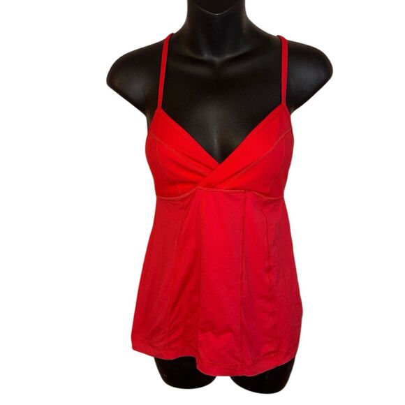 Very nice LULULEMON Hot Tomato Red Classic Cross Back Tank Top Womens size 4 GO - Picture 1 of 9